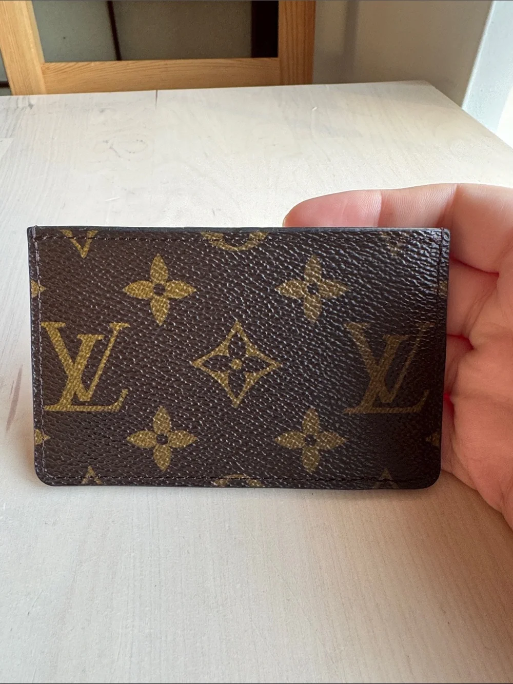 Louis Vuitton Brown Monogram & Red Leather Card Holder